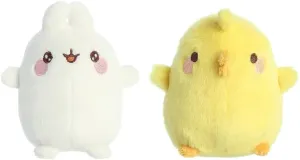 Aurora World 2 Piece Molang Plush Bundle, 5 Inch Excited Molang Rabbit and 4.5 Inch Piu Piu Chick