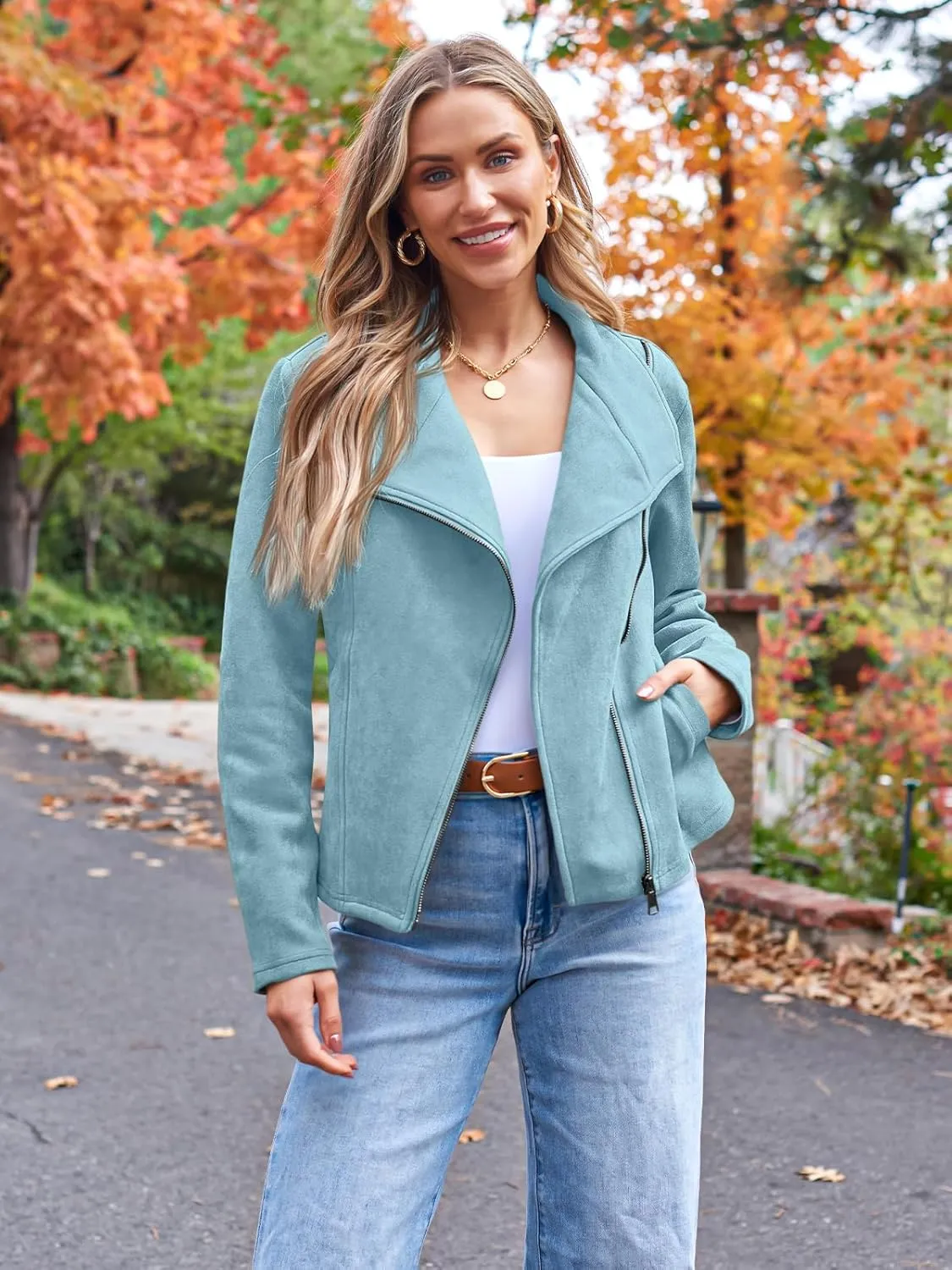 AUTOMET Womens Faux Leather Jackets Suede Fall Fashion 2025 Outfits Winter Clothes Open Front Cropped Coat Outwear