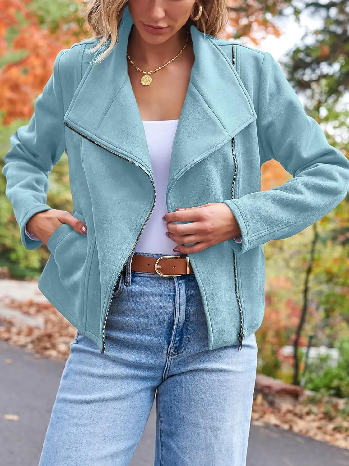 AUTOMET Womens Faux Leather Jackets Suede Fall Fashion 2025 Outfits Winter Clothes Open Front Cropped Coat Outwear