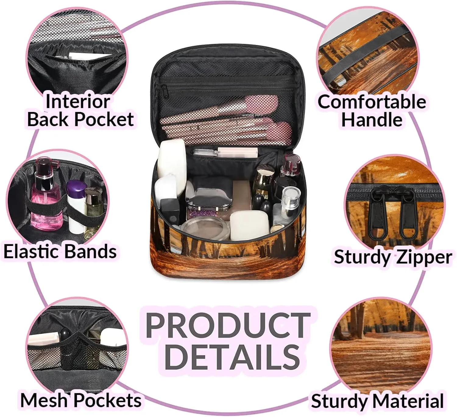 Autumn Tree Travel Toiletry Bag Large Capacity Makeup Case Organizer with Handle Cosmetic Case for Women Girls