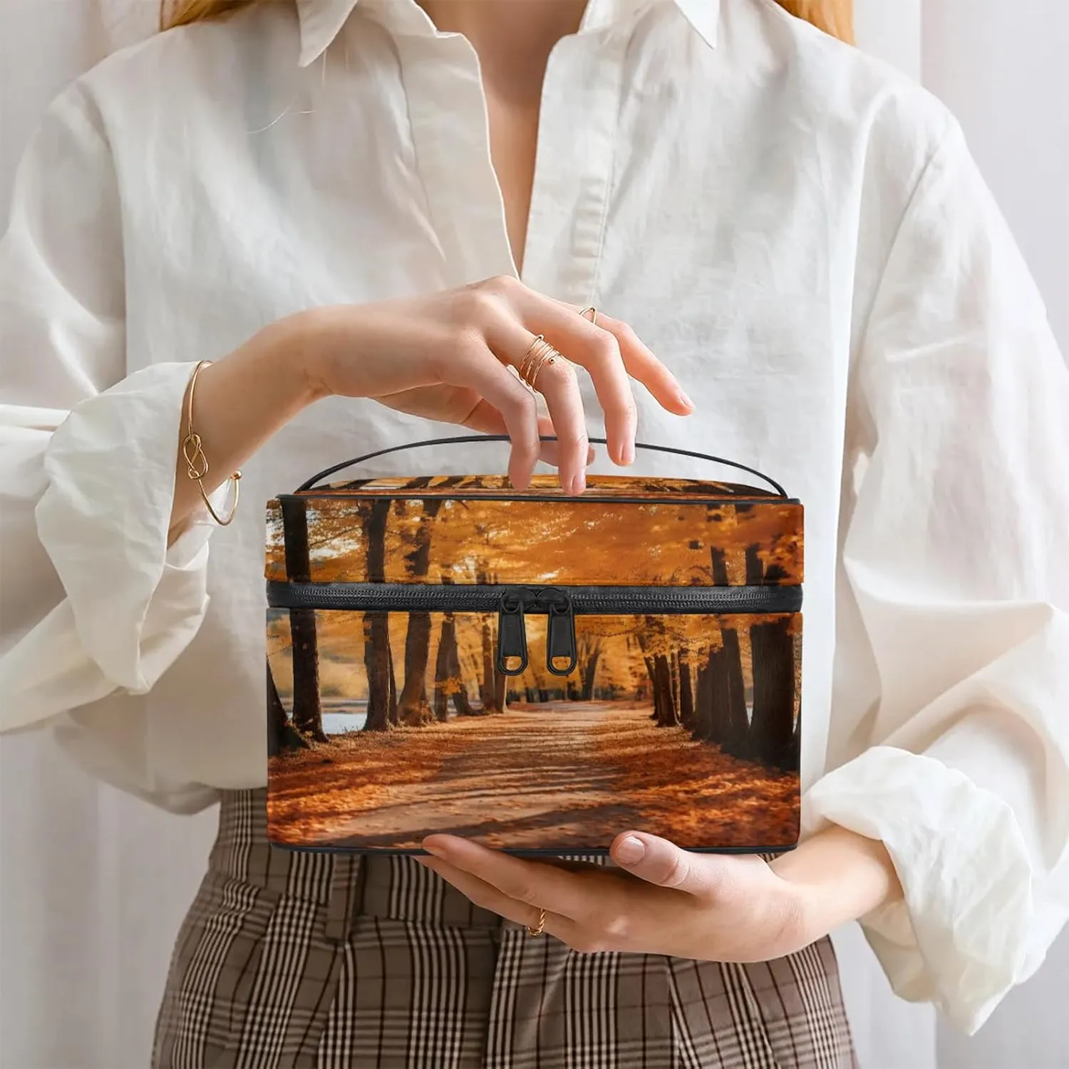 Autumn Tree Travel Toiletry Bag Large Capacity Makeup Case Organizer with Handle Cosmetic Case for Women Girls
