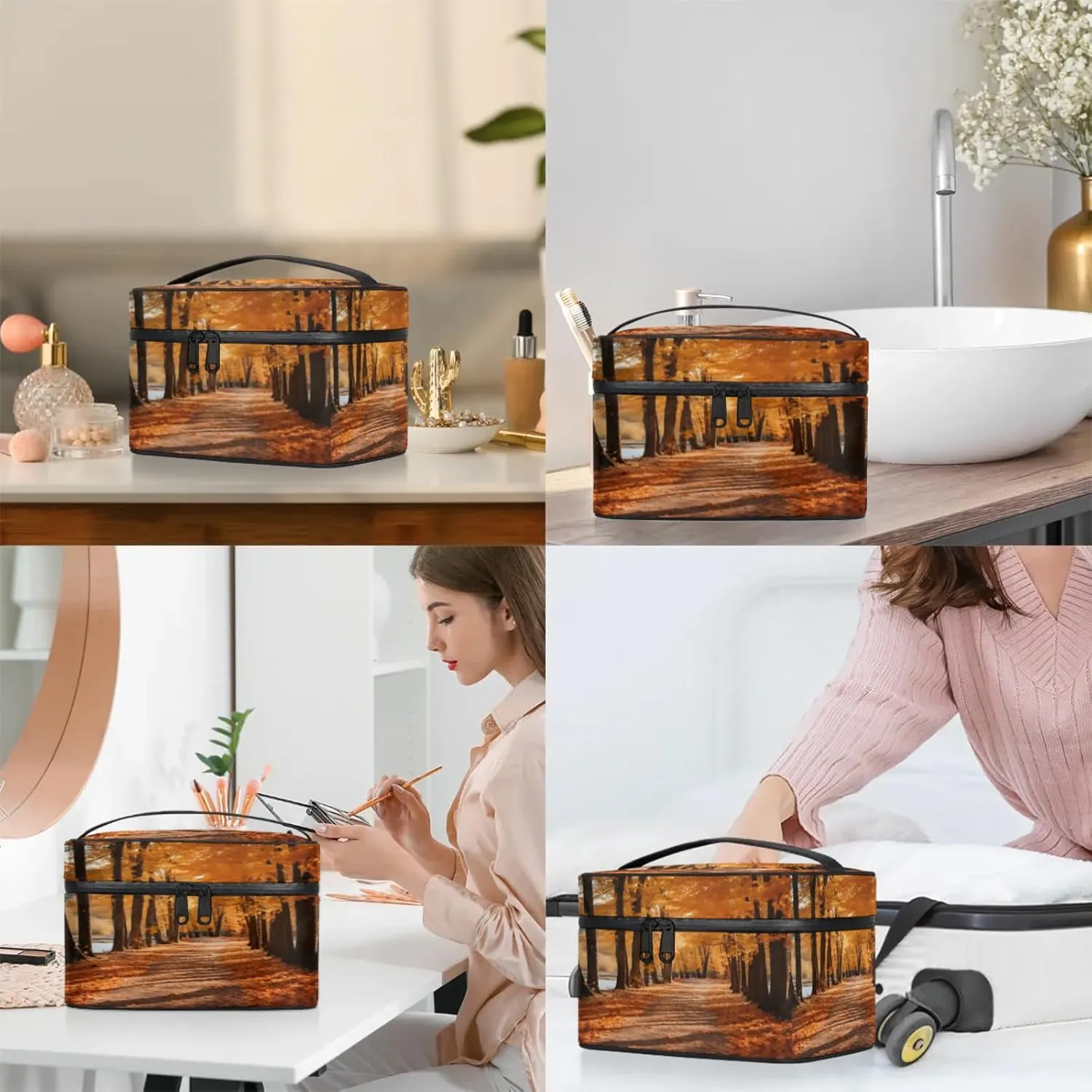 Autumn Tree Travel Toiletry Bag Large Capacity Makeup Case Organizer with Handle Cosmetic Case for Women Girls