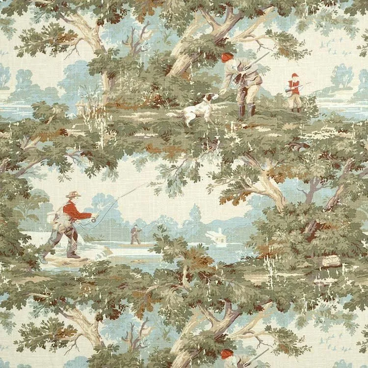 Avondale Vintage Tan Botanical Fisherman Toile Covington Fabric