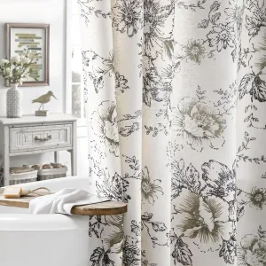Awellife Farmhouse Vintage Shower Curtain Black Pattern Floral Linen Rustic Tattoo Shower Curtains for Bathroom, Spring Decor, 72 Wx72 L