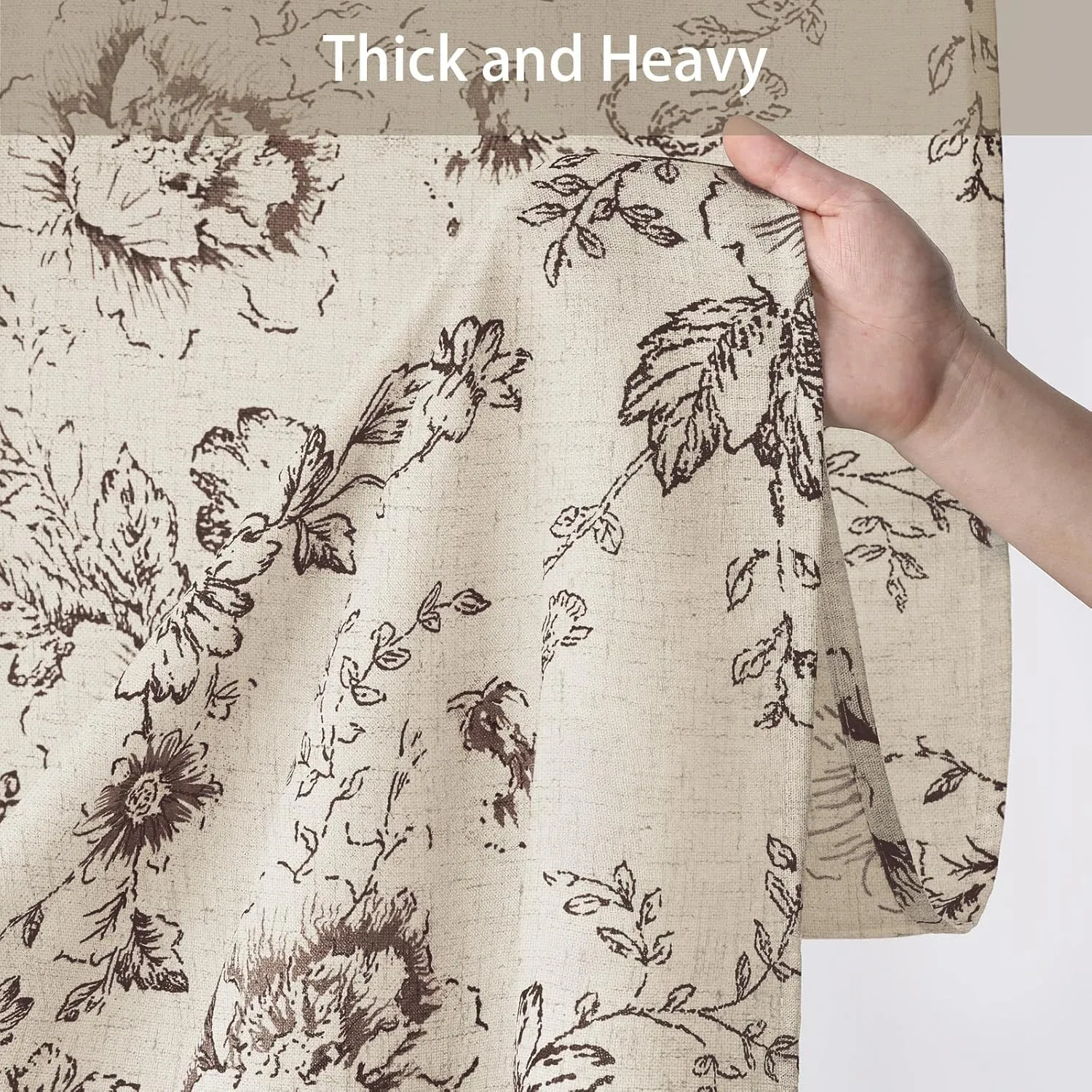 Awellife Farmhouse Vintage Shower Curtain Brown Pattern Floral Linen Rustic Tattoo Shower Curtains for Bathroom, Tan Taupe, 72 Wx72 L