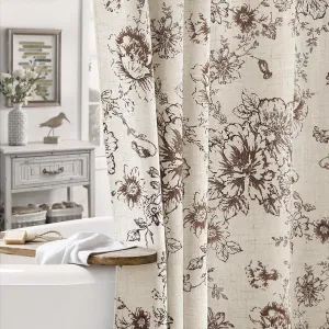 Awellife Farmhouse Vintage Shower Curtain Brown Pattern Floral Linen Rustic Tattoo Shower Curtains for Bathroom, Tan Taupe, 72 Wx72 L