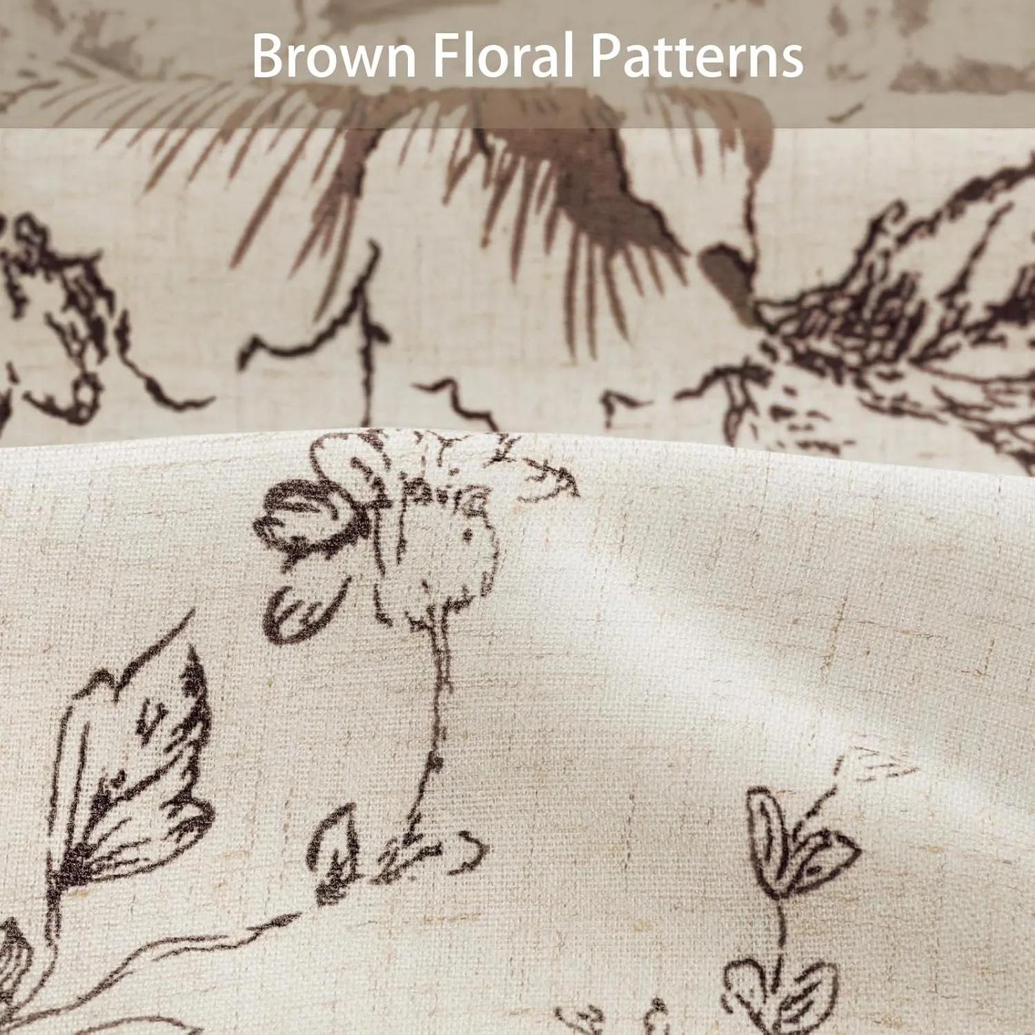 Awellife Farmhouse Vintage Shower Curtain Brown Pattern Floral Linen Rustic Tattoo Shower Curtains for Bathroom, Tan Taupe, 72 Wx72 L