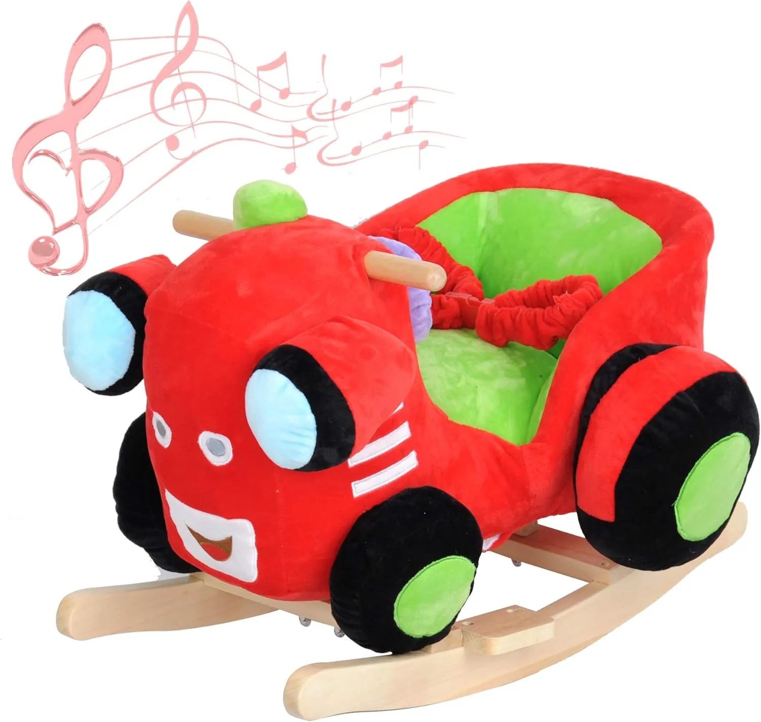 Baby Rocking Horse Ages 1-3 Toddlers Ride On Toys Cute Bus Plush Rockers with Seat Belt and Sound, Red Car