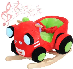 Baby Rocking Horse Ages 1-3 Toddlers Ride On Toys Cute Bus Plush Rockers with Seat Belt and Sound, Red Car