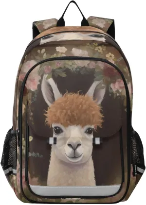 Backpack Alpaca Garland Board Travel Laptop Daypack Shoulder Bag Book Bag Daypack with Reflective Strip 12.9 ×17.7 In