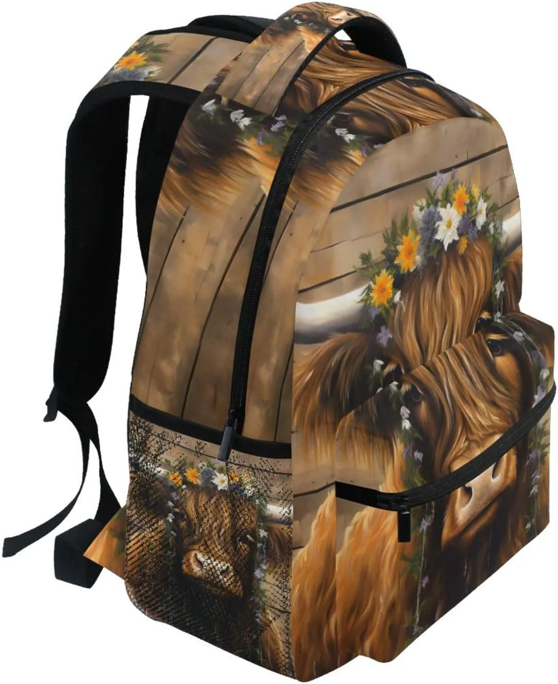 Backpack Brown Cow Garland Retro Daypack Shoulder Bag Book Bag Lightweight Back Pack 11.4 ×16 In
