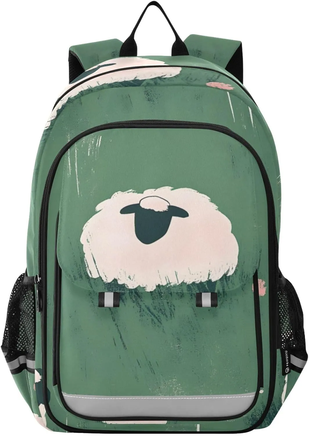 Backpack Cute Sheep Grassland Green Travel Laptop Daypack Shoulder Bag Book Bag Daypack with Reflective Strip 12.9 ×17.7 In