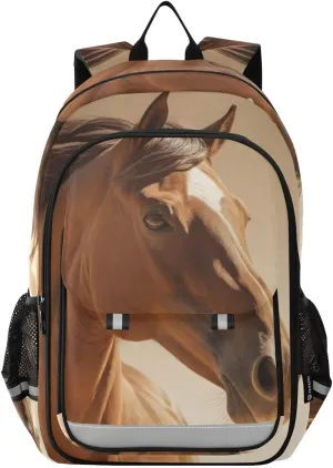 Backpack Dust Horse Race Travel Laptop Daypack Shoulder Bag Book Bag Daypack with Reflective Strip 12.9 ×17.7 In