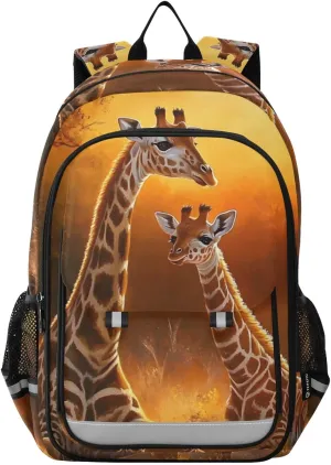 Backpack Giraffe Family Grassland Travel Laptop Daypack Shoulder Bag Book Bag Daypack with Reflective Strip 12.9 ×17.7 In