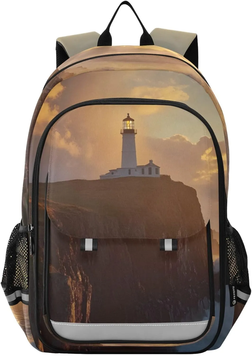 Backpack Landscape Cliff Ocean Sunrise Travel Laptop Daypack Shoulder Bag Book Bag Daypack with Reflective Strip 12.9 ×17.7 In