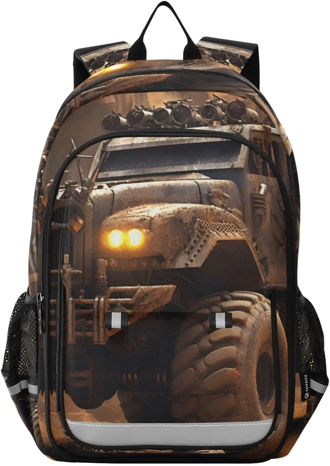 Backpack Mad Monster Truck Dirt Travel Laptop Daypack Shoulder Bag Book Bag Daypack with Reflective Strip 12.9 ×17.7 In