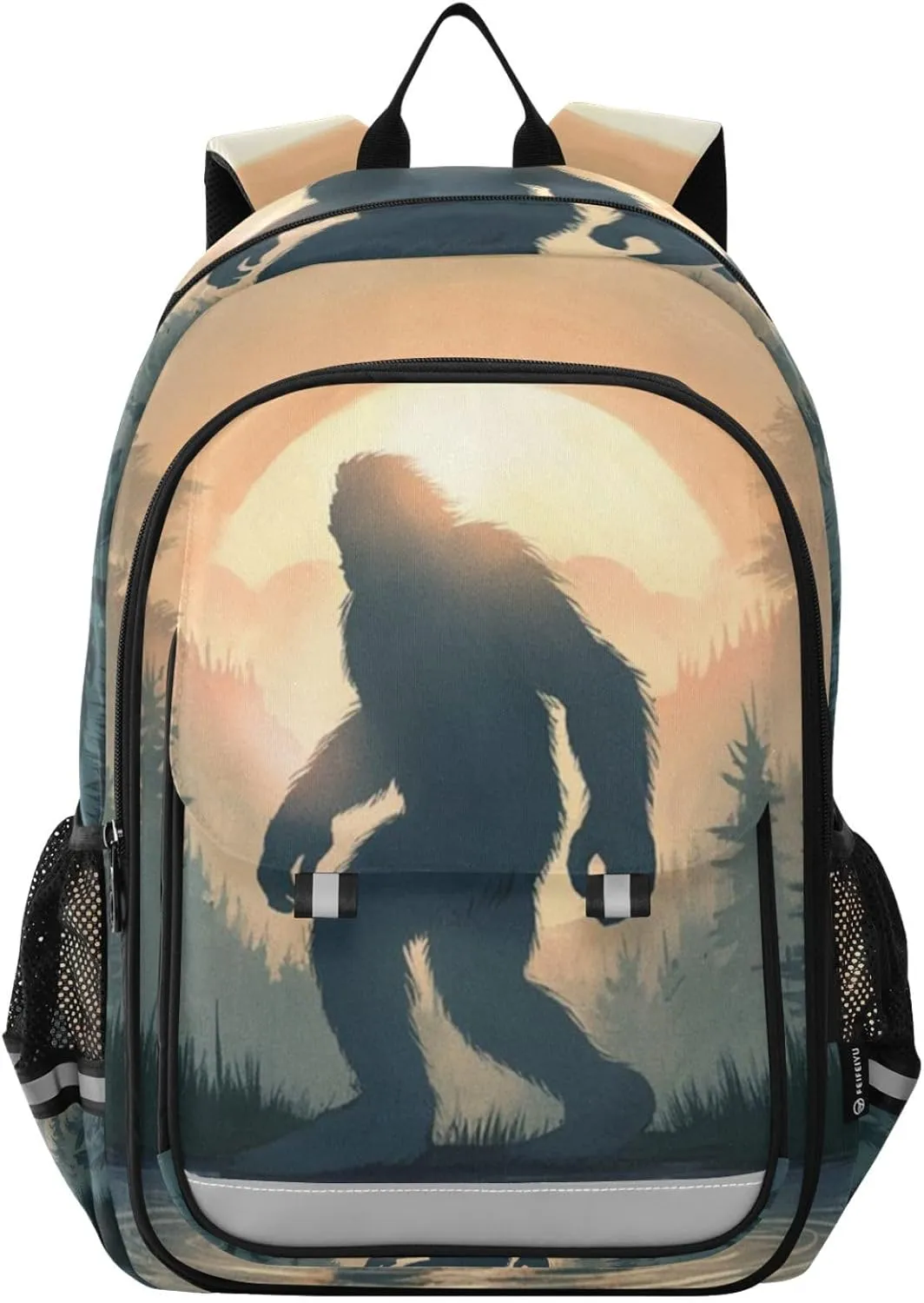 Backpack Sasquatch Forest Pond Travel Laptop Daypack Shoulder Bag Book Bag Daypack with Reflective Strip 12.9 ×17.7 In