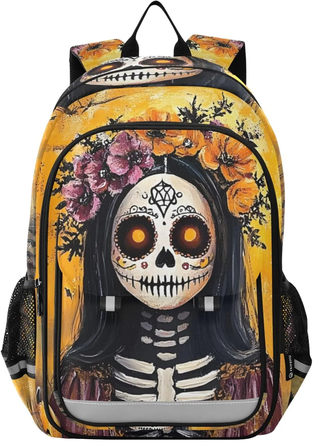 Backpack Sugar Skeleton Garland Halloween Travel Laptop Daypack Shoulder Bag Book Bag Daypack with Reflective Strip 12.9 ×17.7 In