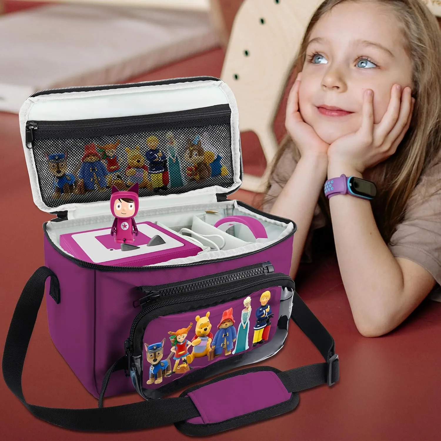 Bag compatible with Toniebox Starter Set, Carrying Case with Transparent Tote for Tonies Figures, Purple