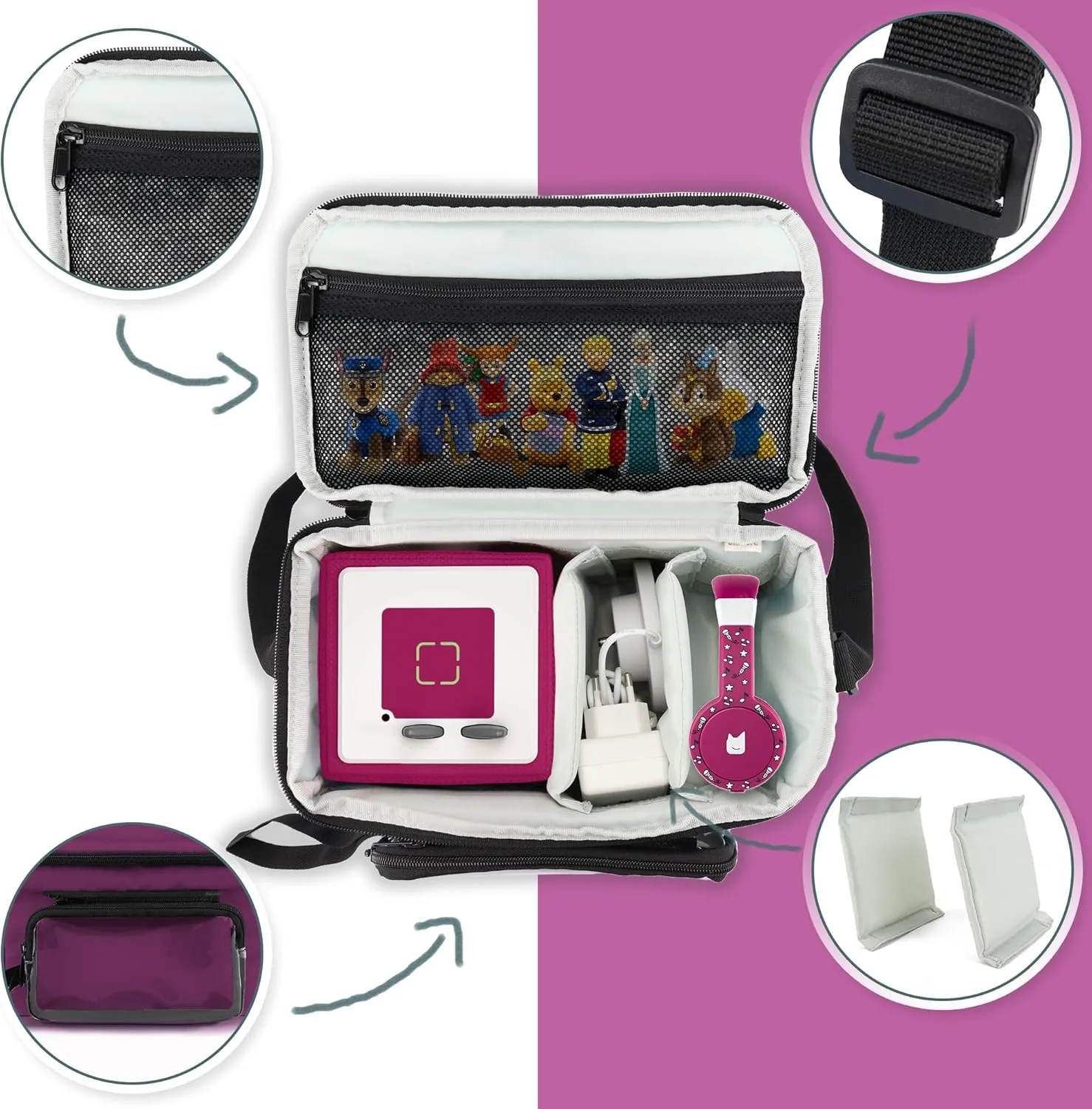 Bag compatible with Toniebox Starter Set, Carrying Case with Transparent Tote for Tonies Figures, Purple