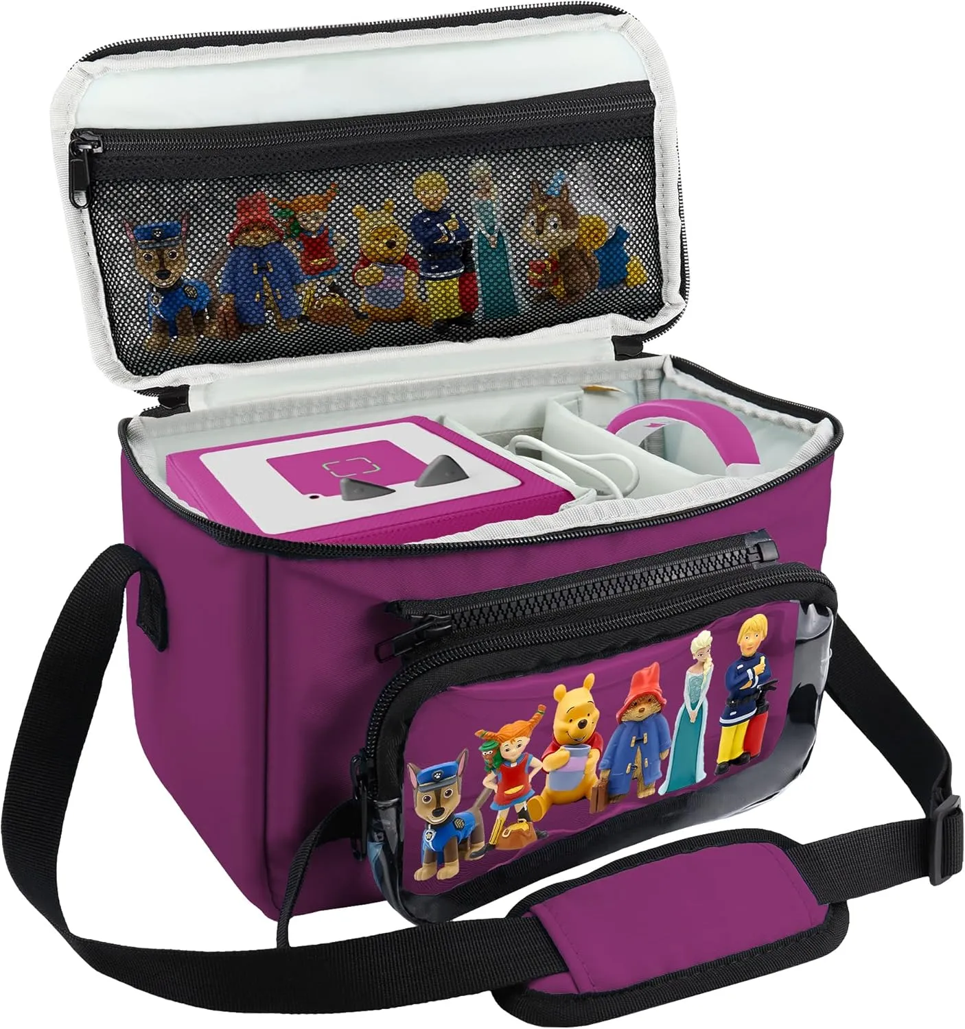 Bag compatible with Toniebox Starter Set, Carrying Case with Transparent Tote for Tonies Figures, Purple