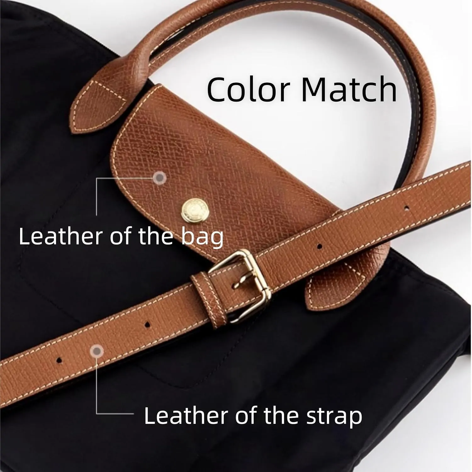 Bag Strap Compatible with L.ongchamp LePliage Handbag, Crossbody Leather Purse Replacement Strap, Adjustable Straps Fit for Le Pliage S/M/L Handbag, Comes with Gift Box Packaging(Brown-Gold)