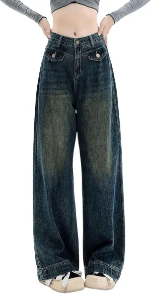 Baggy Jeans for Women High Waist Y2K Boyfriend Jeans Vintage Loose Wide Leg Denim Pants Teen Girls Hiphop Streetwear