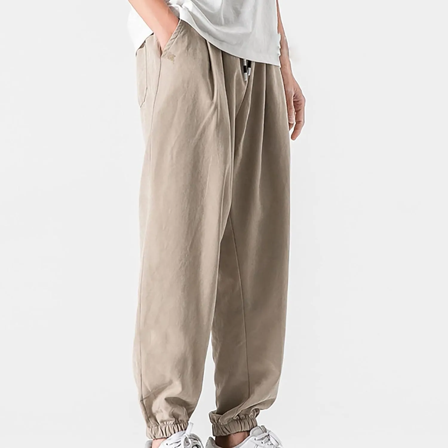 Baggy Sweatpants for Men Casual Fashion Drawstring Elastic Waist Solid Beam Feet Pants Athletic Apered Joggers