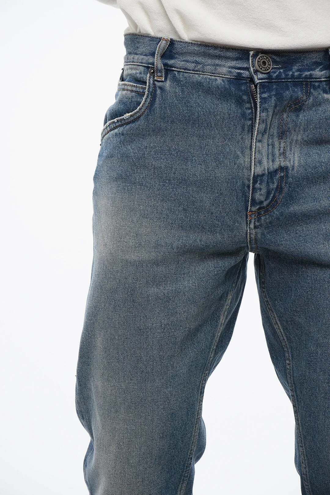 Balmain Distressed Straight Denims with Light Wash