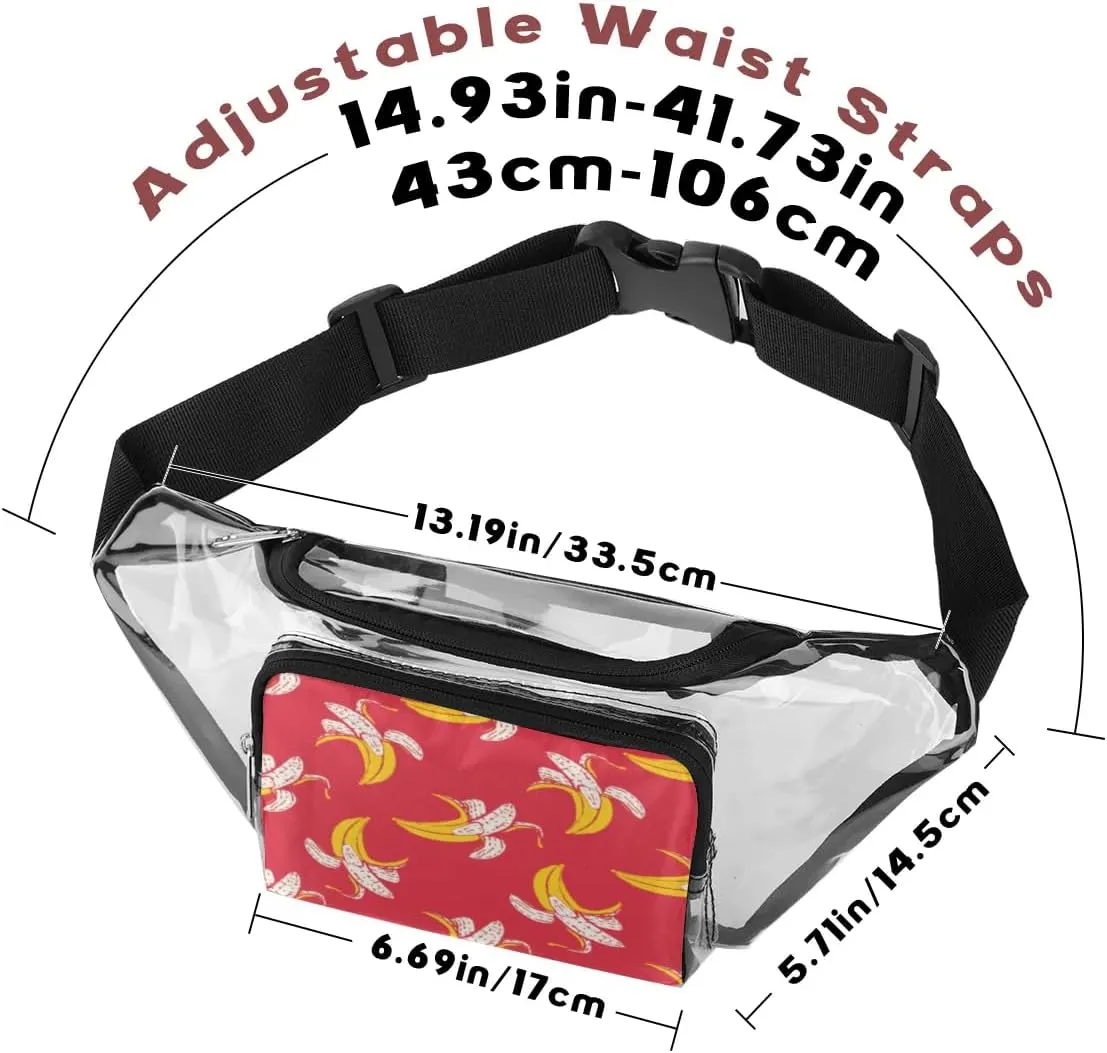 Banana Fruit Pattern Clear Fanny Pack Stadium Approved Clear Crossbody Belt Bag for Women Men Transparent Waist Bag with Adjustable Strap for Concerts Sports Events Travel