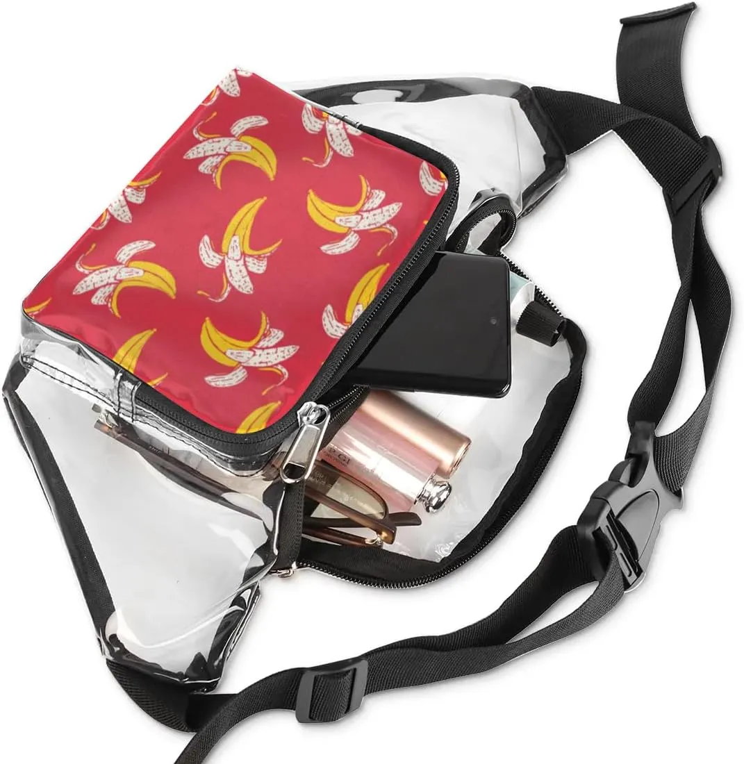 Banana Fruit Pattern Clear Fanny Pack Stadium Approved Clear Crossbody Belt Bag for Women Men Transparent Waist Bag with Adjustable Strap for Concerts Sports Events Travel