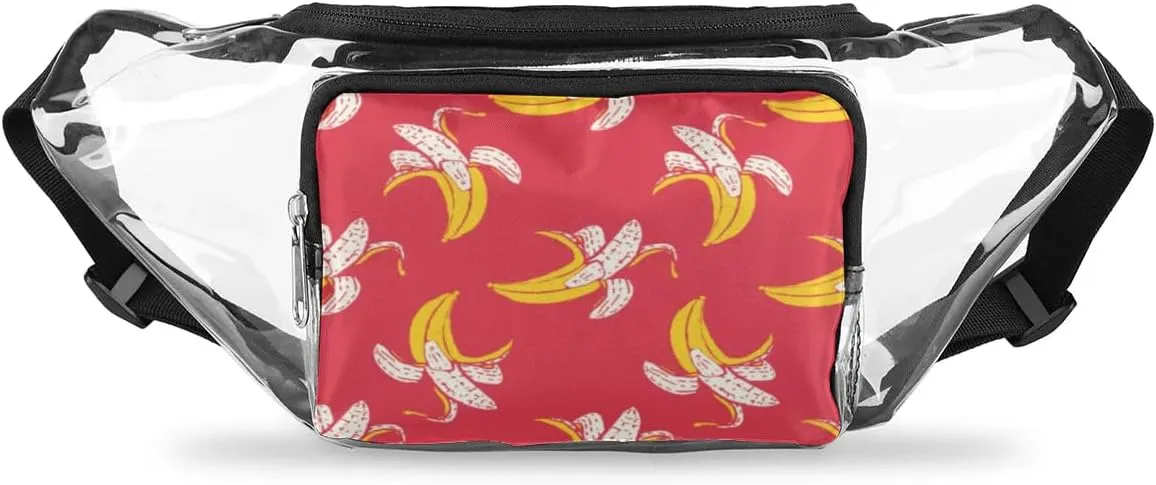 Banana Fruit Pattern Clear Fanny Pack Stadium Approved Clear Crossbody Belt Bag for Women Men Transparent Waist Bag with Adjustable Strap for Concerts Sports Events Travel