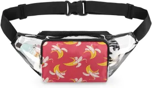Banana Fruit Pattern Clear Fanny Pack Stadium Approved Clear Crossbody Belt Bag for Women Men Transparent Waist Bag with Adjustable Strap for Concerts Sports Events Travel