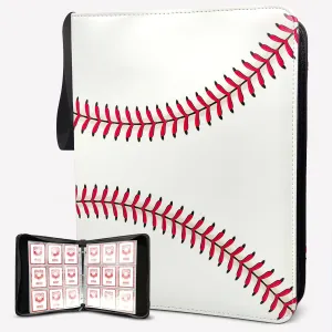 Baseball Card Binder with 900 Sleeves, Waterproof Card Holder with Hand Strap, Unique White Design – Durable Baseball Card Storage Book