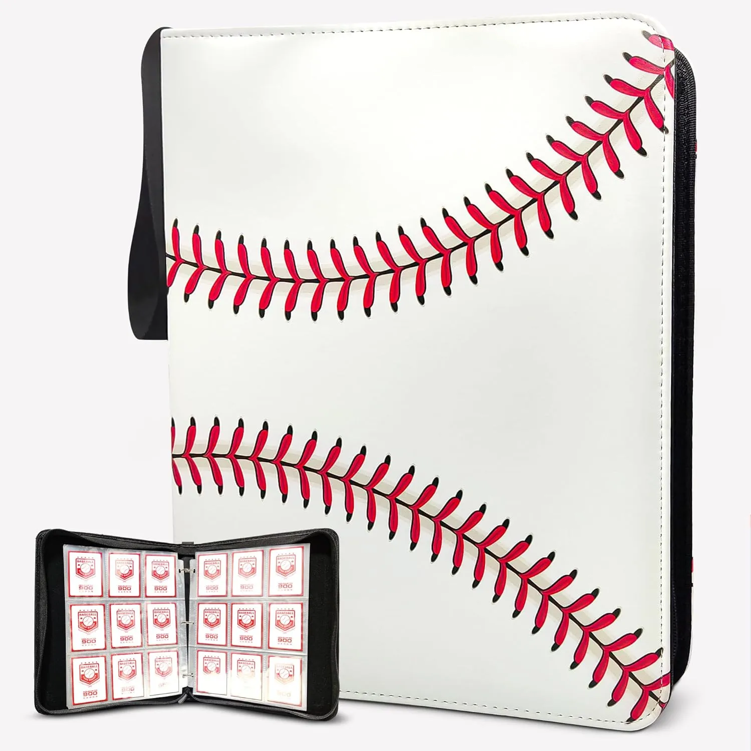 Baseball Card Binder with 900 Sleeves, Waterproof Card Holder with Hand Strap, Unique White Design – Durable Baseball Card Storage Book