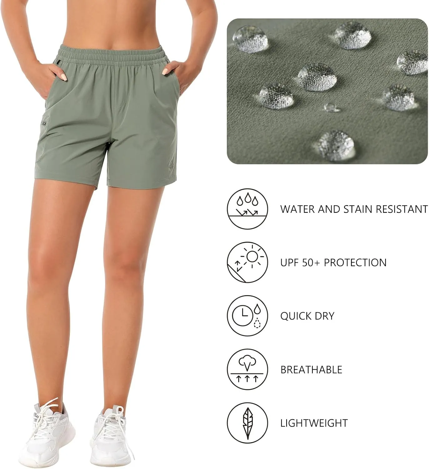 BASSDASH Women’s 5” Fishing Hiking Quick Dry Cargo Shorts with Zipper Pockets UPF 50  Water Resistant Summer Casual Shorts