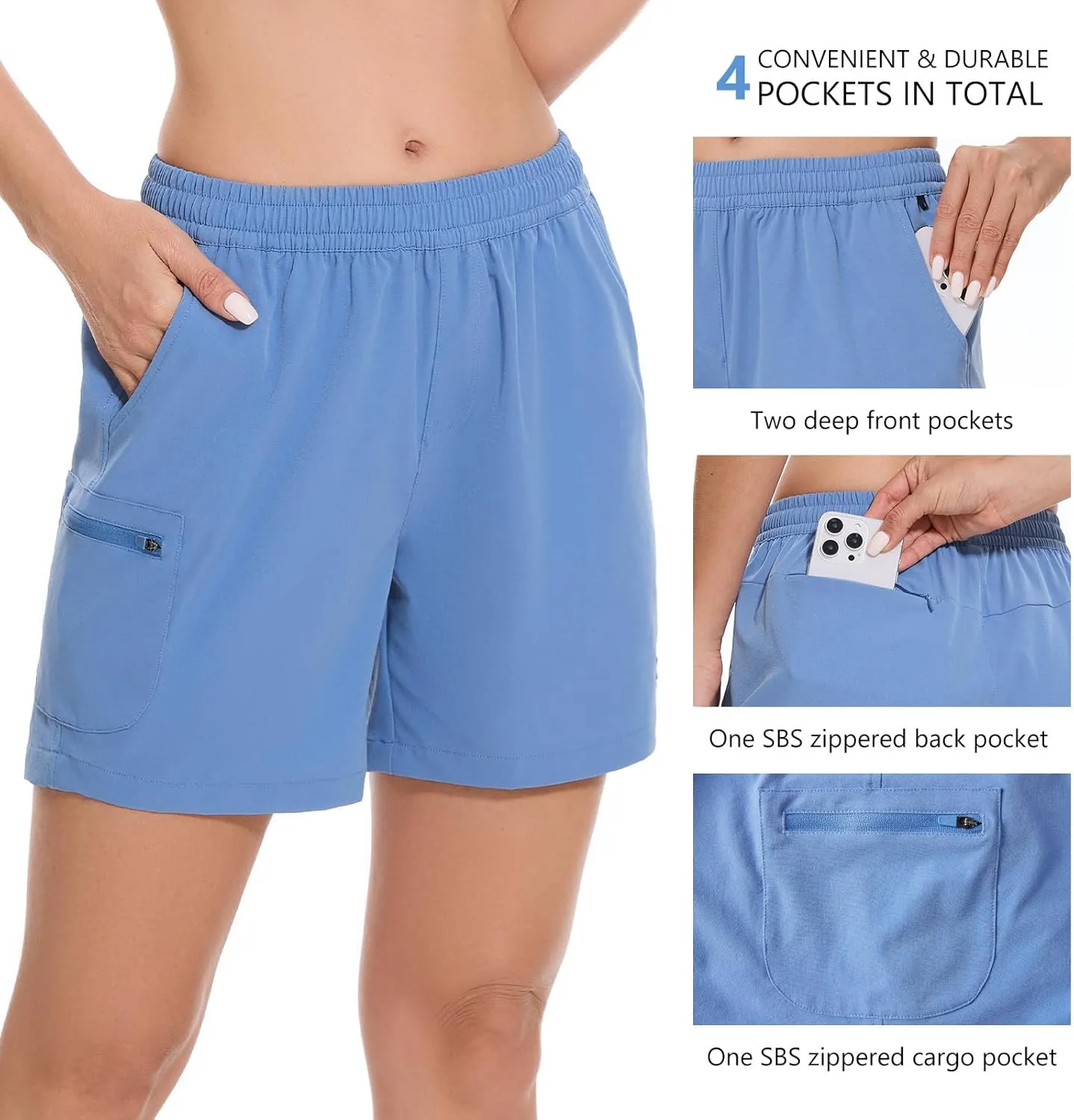 BASSDASH Women’s 5” Fishing Hiking Quick Dry Cargo Shorts with Zipper Pockets UPF 50  Water Resistant Summer Casual Shorts