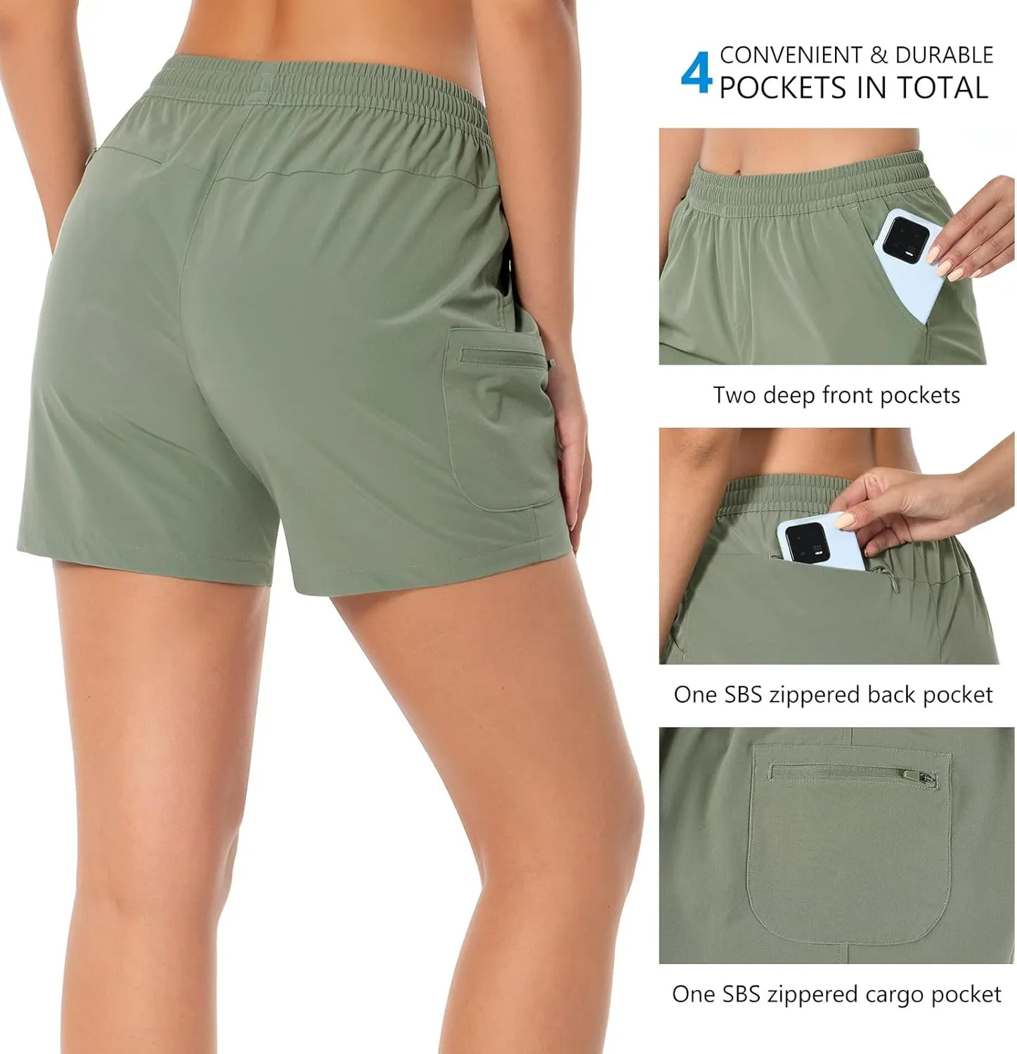 BASSDASH Women’s 5” Fishing Hiking Quick Dry Cargo Shorts with Zipper Pockets UPF 50  Water Resistant Summer Casual Shorts