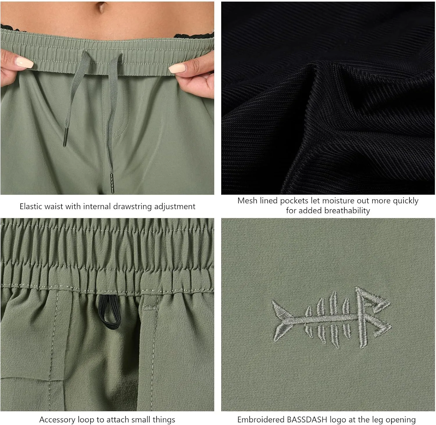 BASSDASH Women’s 5” Fishing Hiking Quick Dry Cargo Shorts with Zipper Pockets UPF 50  Water Resistant Summer Casual Shorts