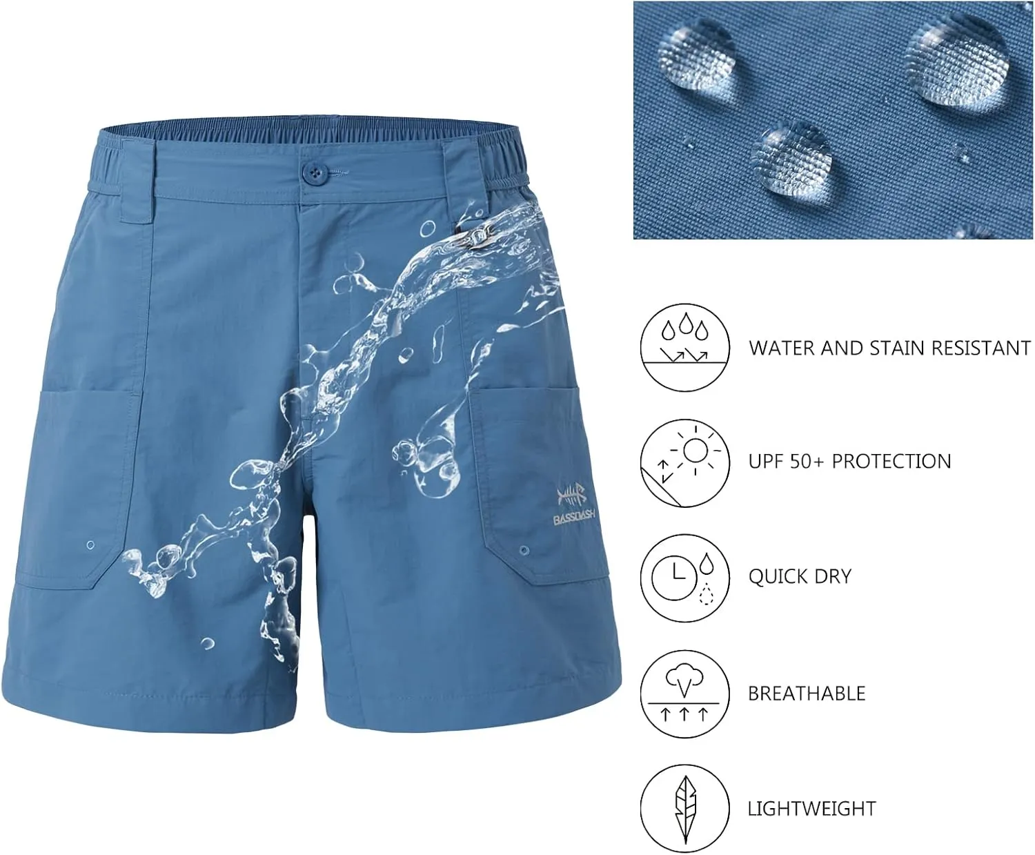 BASSDASH Youth 5" Fishing Shorts UPF 50  Water Resistant Quick Dry Boys Girls Hiking Cargo Shorts with Pockets FP03Y