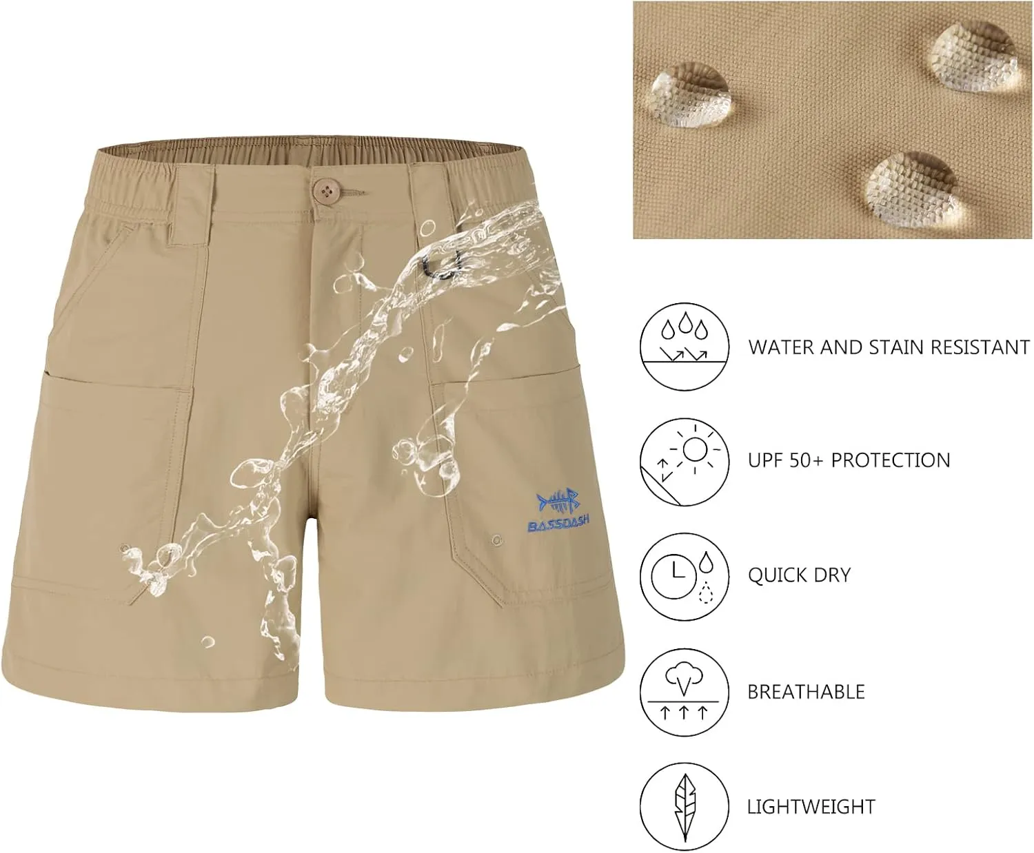 BASSDASH Youth 5" Fishing Shorts UPF 50  Water Resistant Quick Dry Boys Girls Hiking Cargo Shorts with Pockets FP03Y