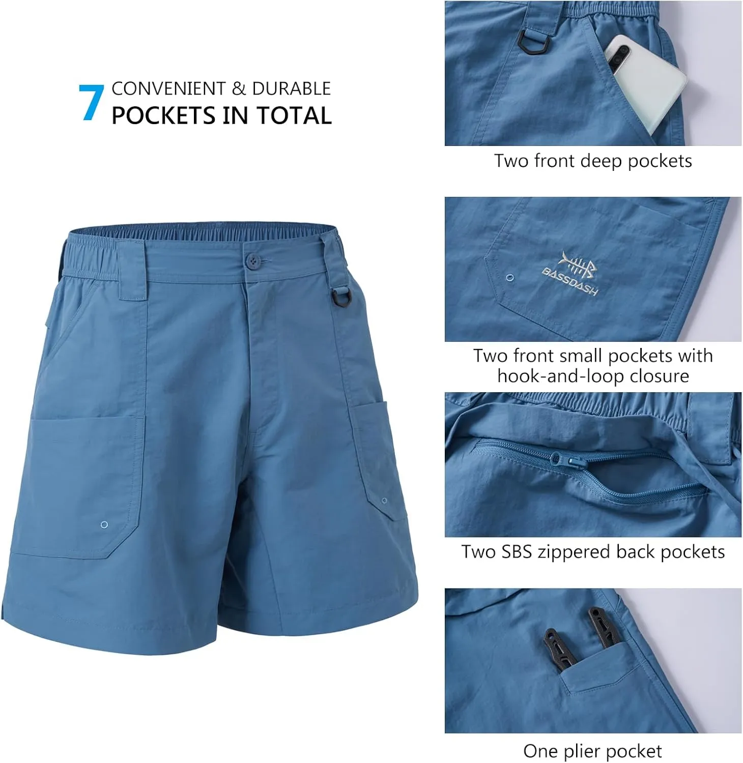 BASSDASH Youth 5" Fishing Shorts UPF 50  Water Resistant Quick Dry Boys Girls Hiking Cargo Shorts with Pockets FP03Y