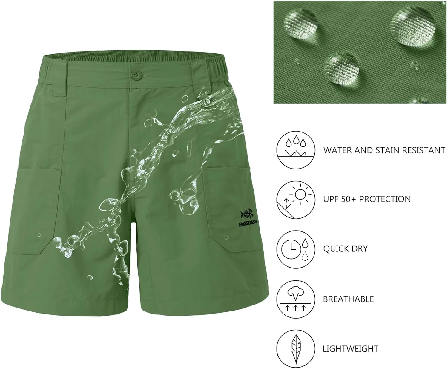 BASSDASH Youth 5" Fishing Shorts UPF 50  Water Resistant Quick Dry Boys Girls Hiking Cargo Shorts with Pockets FP03Y