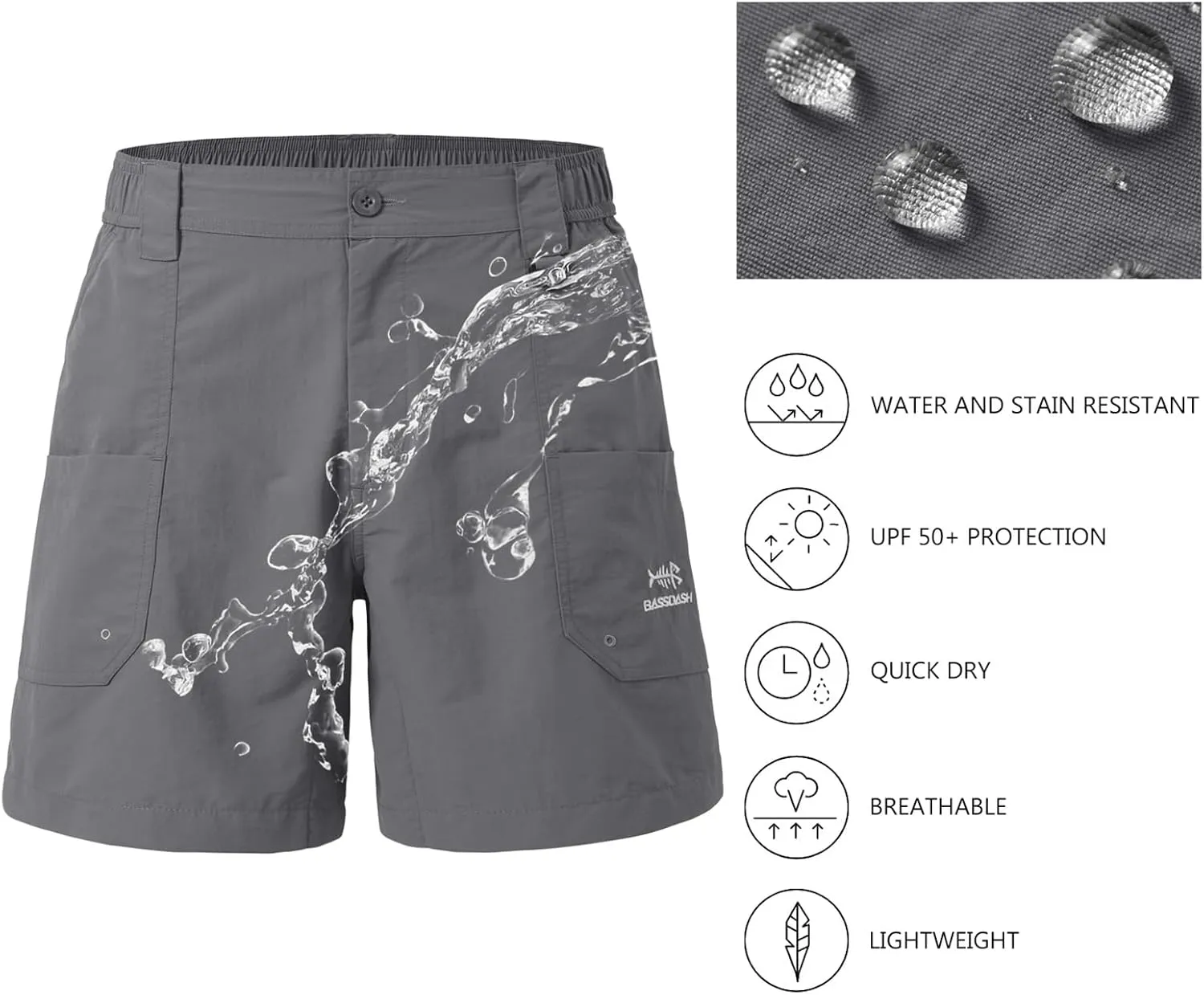 BASSDASH Youth 5" Fishing Shorts UPF 50  Water Resistant Quick Dry Boys Girls Hiking Cargo Shorts with Pockets FP03Y