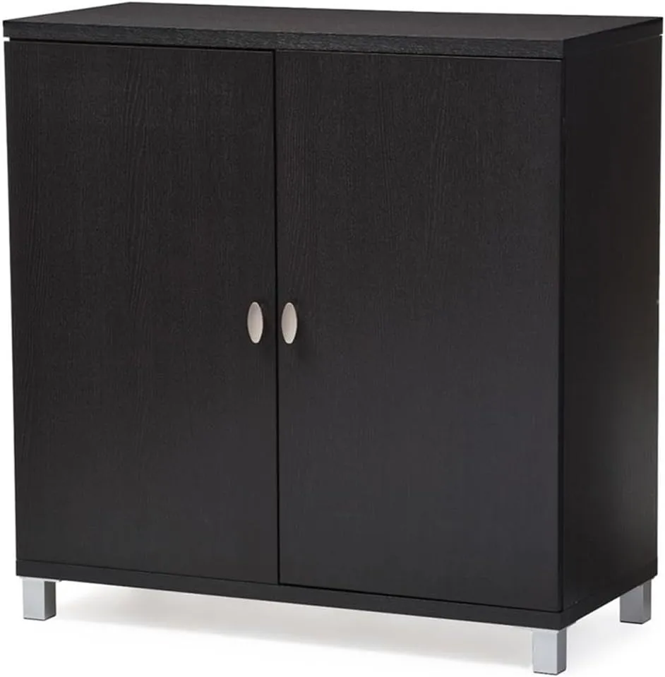 Baxton Studio Marcy Modern & Contemporary Wood Entryway Handbags or School Bags Storage Sideboard Cabinet, Dark Brown