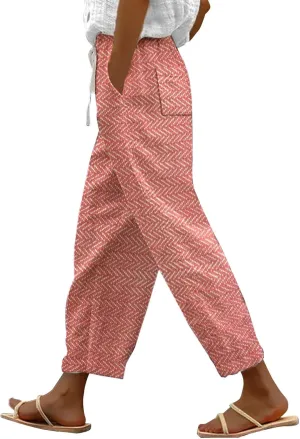 Beach Vacation s Women's Pants Pants Linen Outfit (Orange, XXXL)