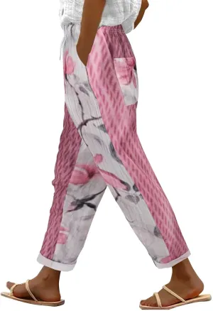 Beach Vacation s Women's Pants Pants Linen Outfit (Pink, XXXXXL)