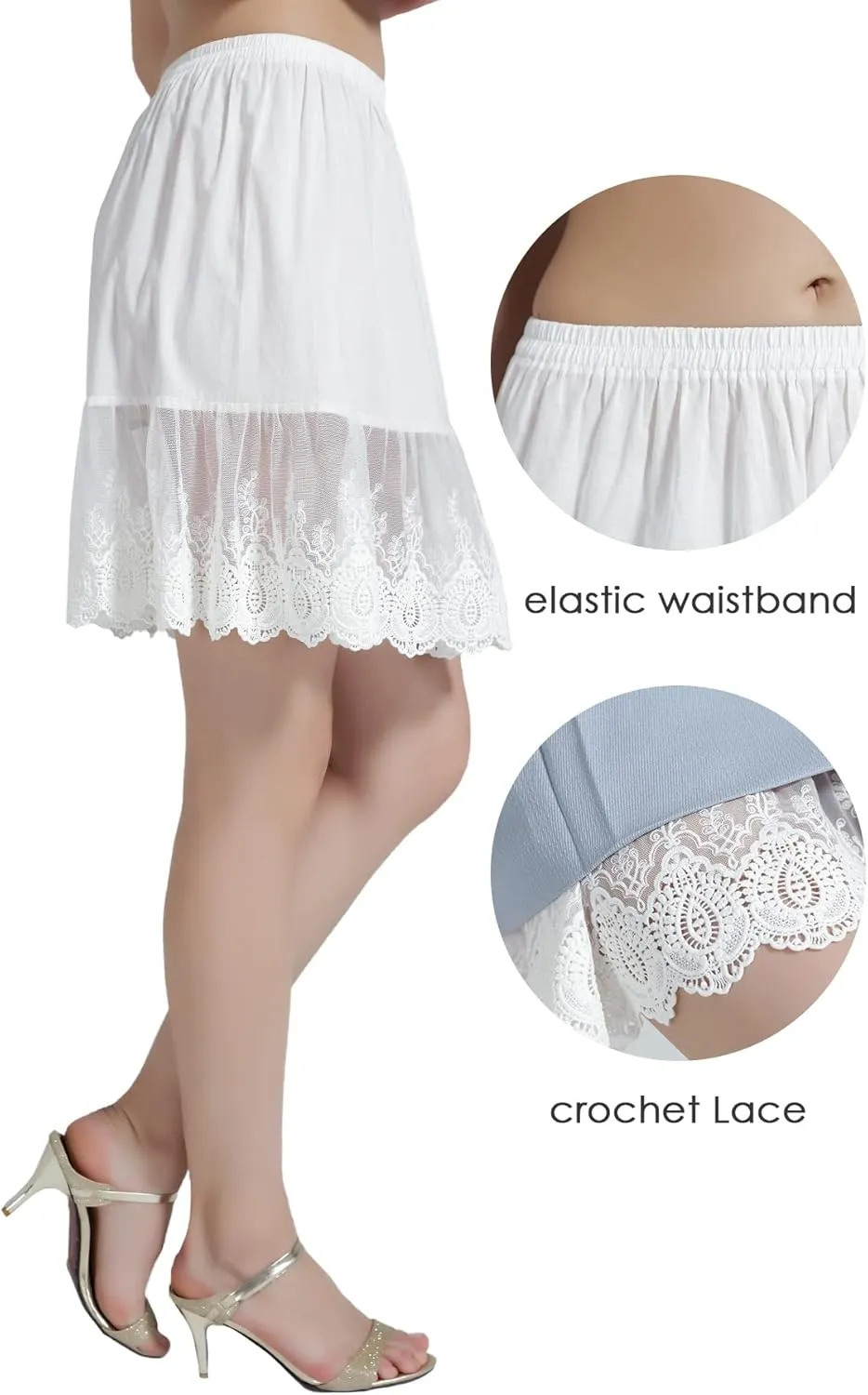BEAUTELICATE Skirt Extender with Lace Trim Vintage Underskirt 100% Cotton Half Slip