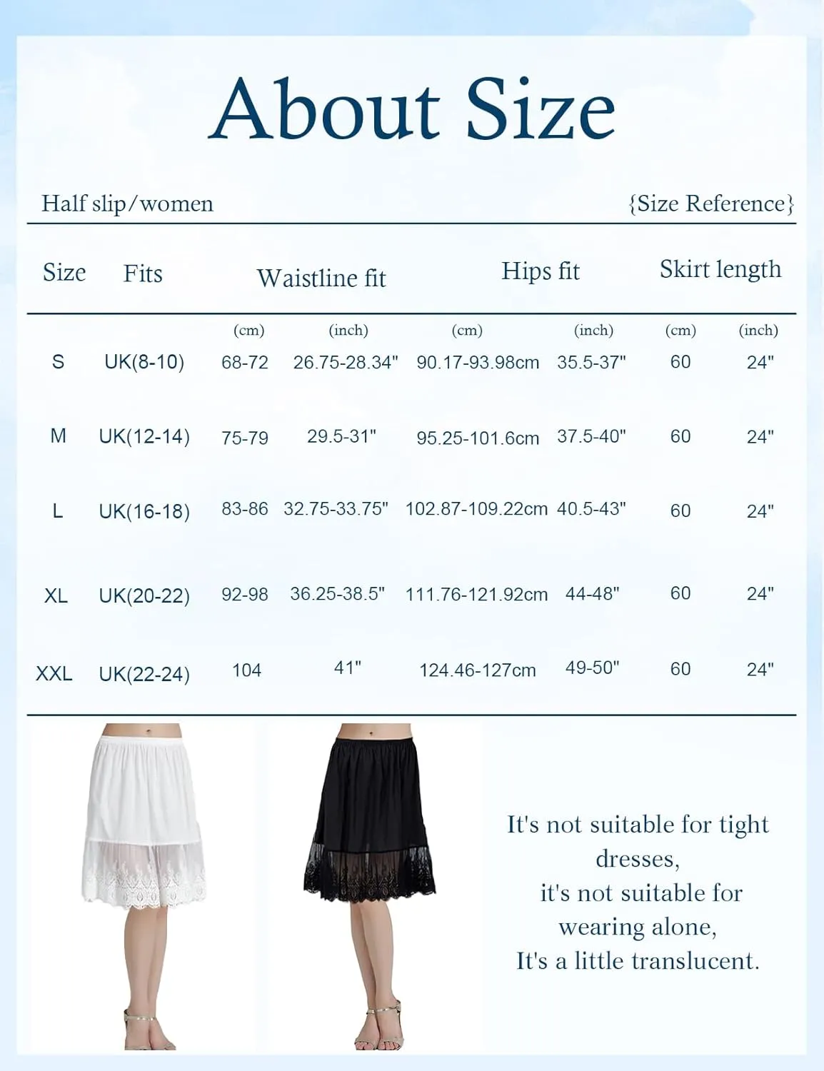 BEAUTELICATE Skirt Extender with Lace Trim Vintage Underskirt 100% Cotton Half Slip