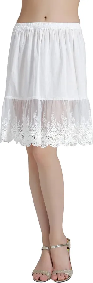 BEAUTELICATE Skirt Extender with Lace Trim Vintage Underskirt 100% Cotton Half Slip